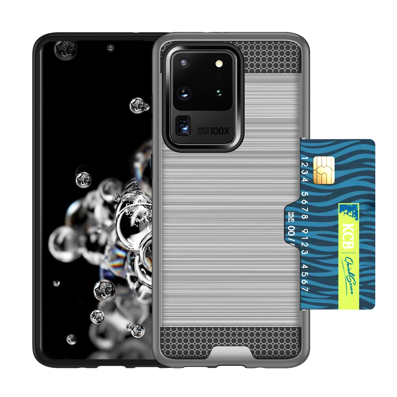 REIKO SAMSUNG GALAXY S20 ULTRA SLIM ARMOR HYBRID CASE WITH CARD HOLDER IN SILVER