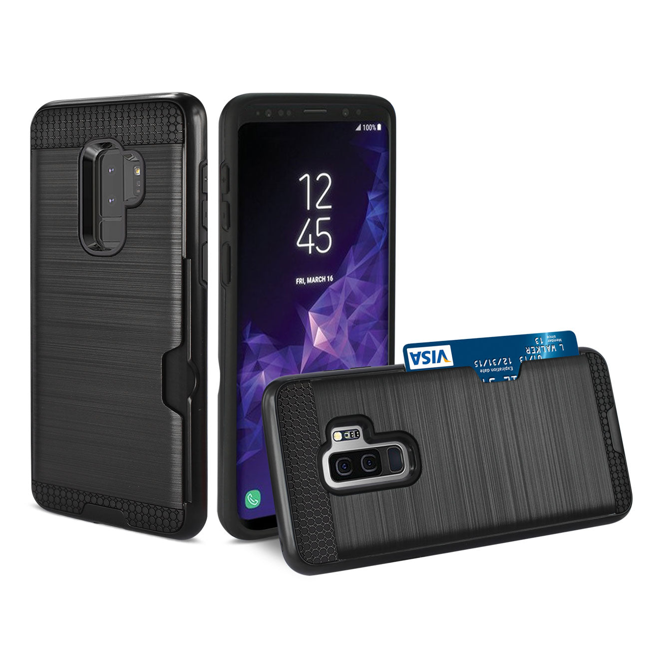 Samsung Galaxy S9 Plus Slim Armor Hybrid Case With Card Holder In Black