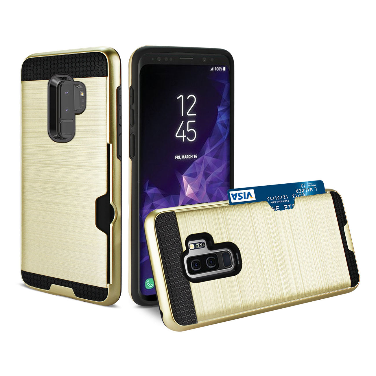 Samsung Galaxy S9 Plus Slim Armor Hybrid Case With Card Holder In Gold