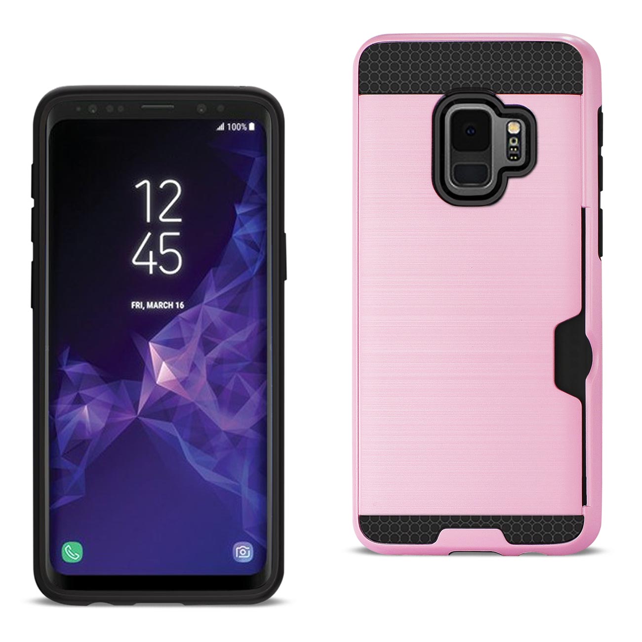 Case Hybrid Slim Armor With Card Holder Samsung Galaxy S9 Pink Color