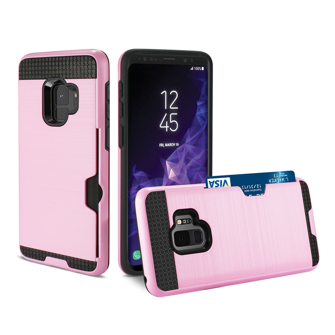 Case Hybrid Slim Armor With Card Holder Samsung Galaxy S9 Pink Color