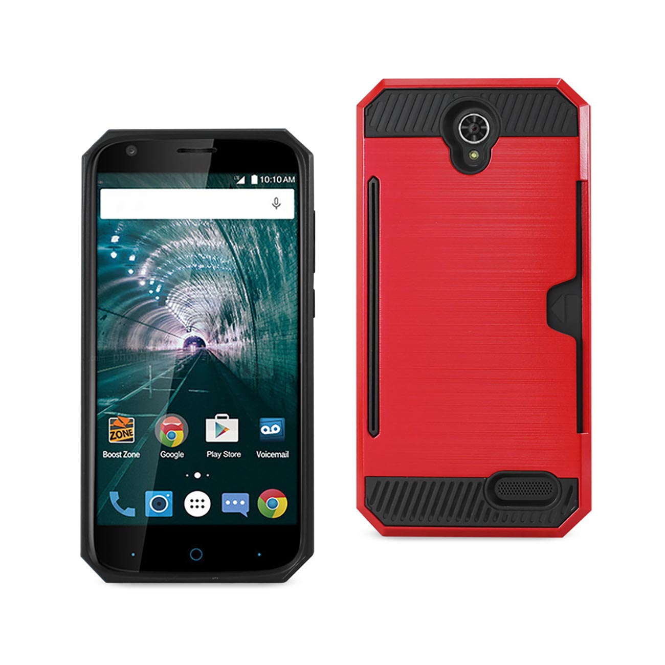 Case Hybrid With Card Holder Slim Armor ZTE Warp 7/ Z959 Red Color