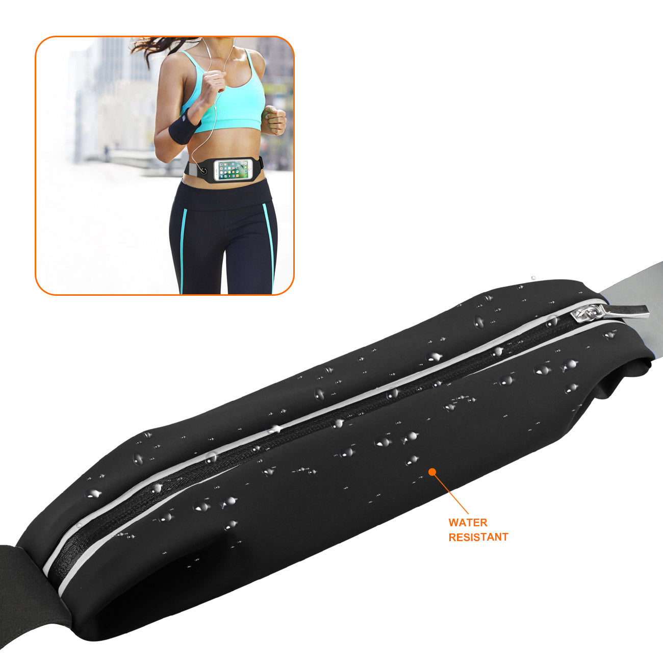Reiko Running Sport Belt With Touch Screen 5X3X0.5 Inches Device With Two Pockets In Black