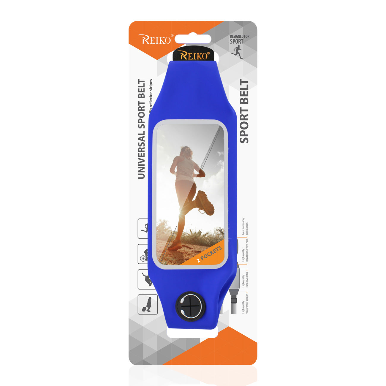 Reiko Running Sport Belt With Touch Screen 5X3X0.5 Inches Device With Two Pockets In Blue