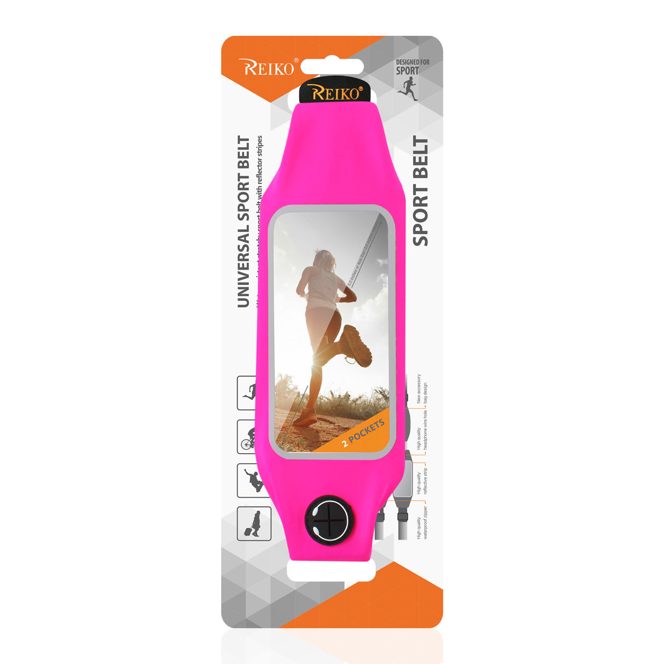 Reiko Running Sport Belt With Touch Screen 5X3X0.5 Inches Device With Two Pockets In Pink