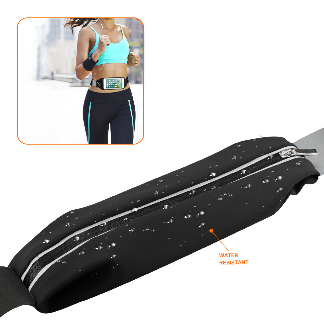 Reiko Running Sport Belt With Touch Screen 5.5X3X0.5 Inches Device With Two Pockets In Black