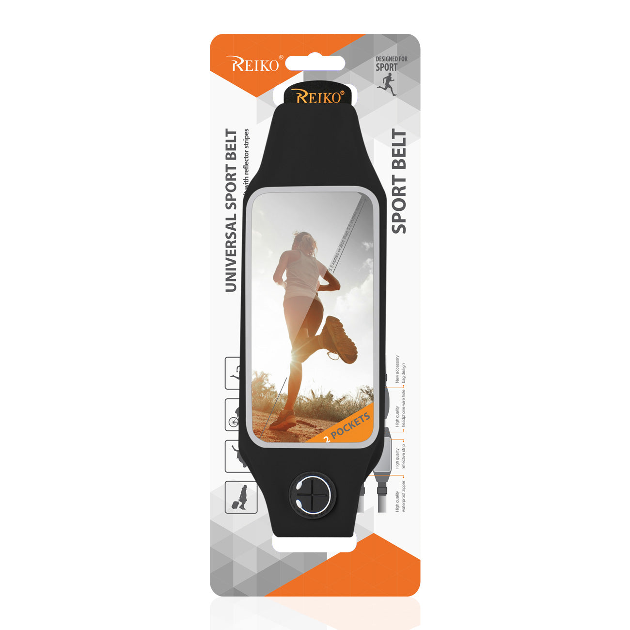 Reiko Running Sport Belt With Touch Screen 5.5X3X0.5 Inches Device With Two Pockets In Black