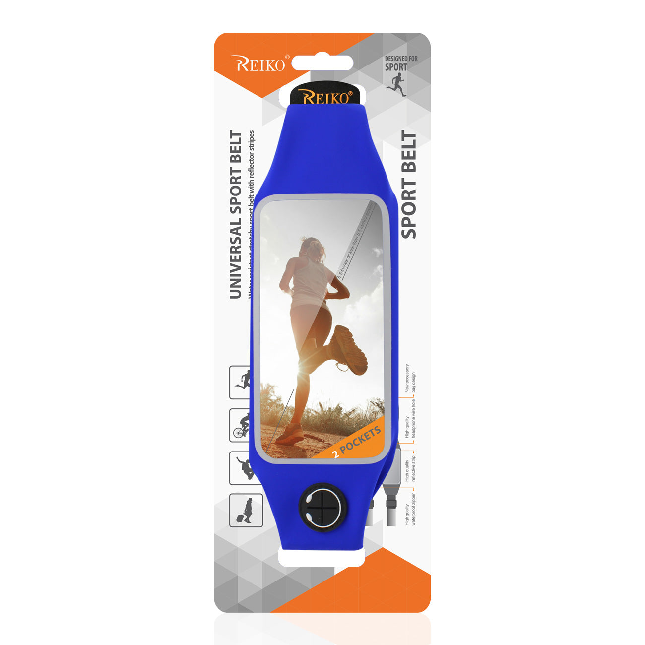 Reiko Running Sport Belt With Touch Screen 5.5X3X0.5 Inches Device With Two Pockets In Blue