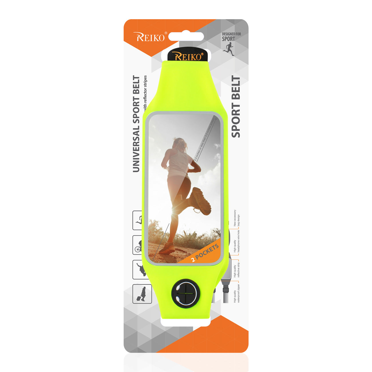Reiko Running Sport Belt With Touch Screen 5.5X3X0.5 Inches Device With Two Pockets In Green