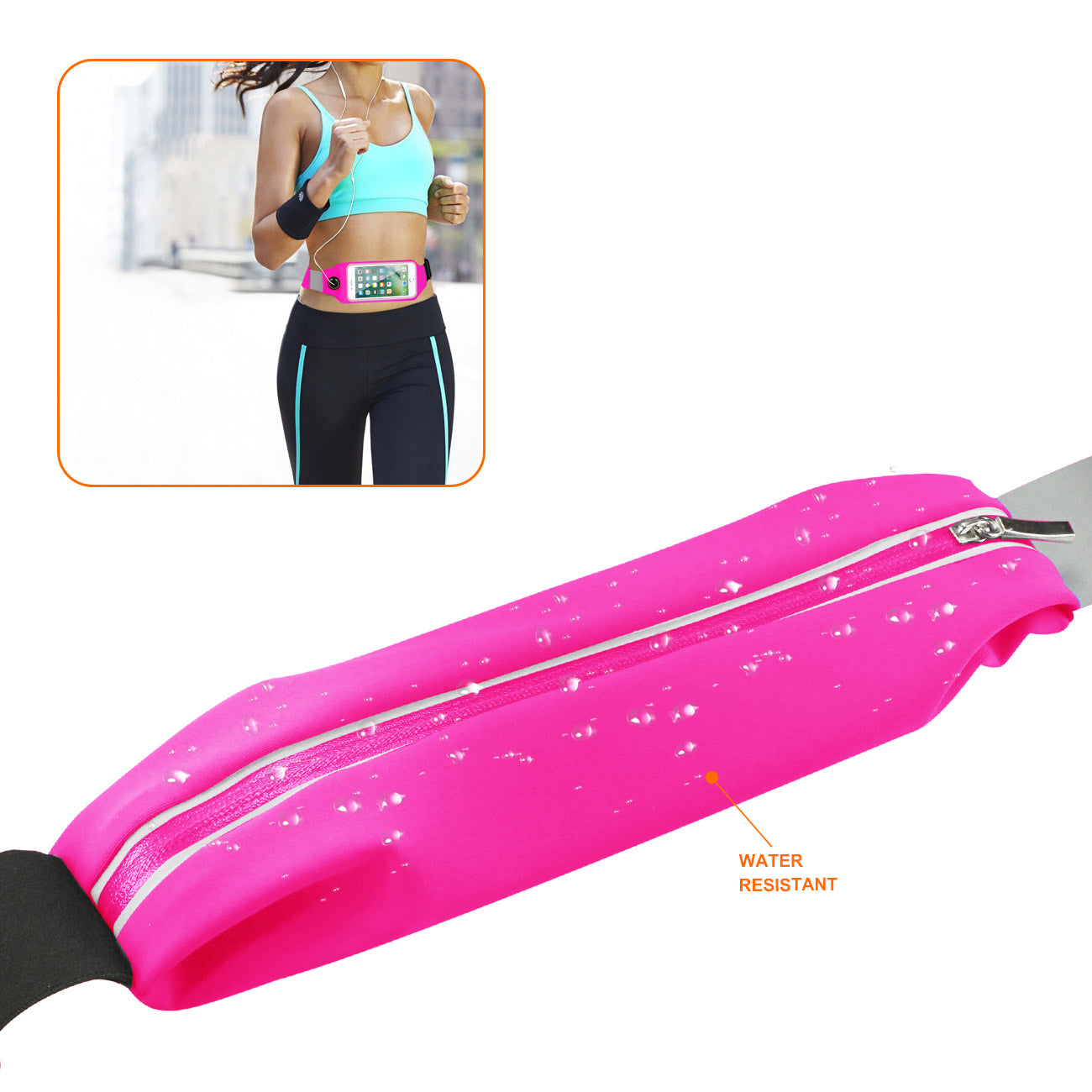 Reiko Running Sport Belt With Touch Screen 5.5X3X0.5 Inches Device With Two Pockets In Pink