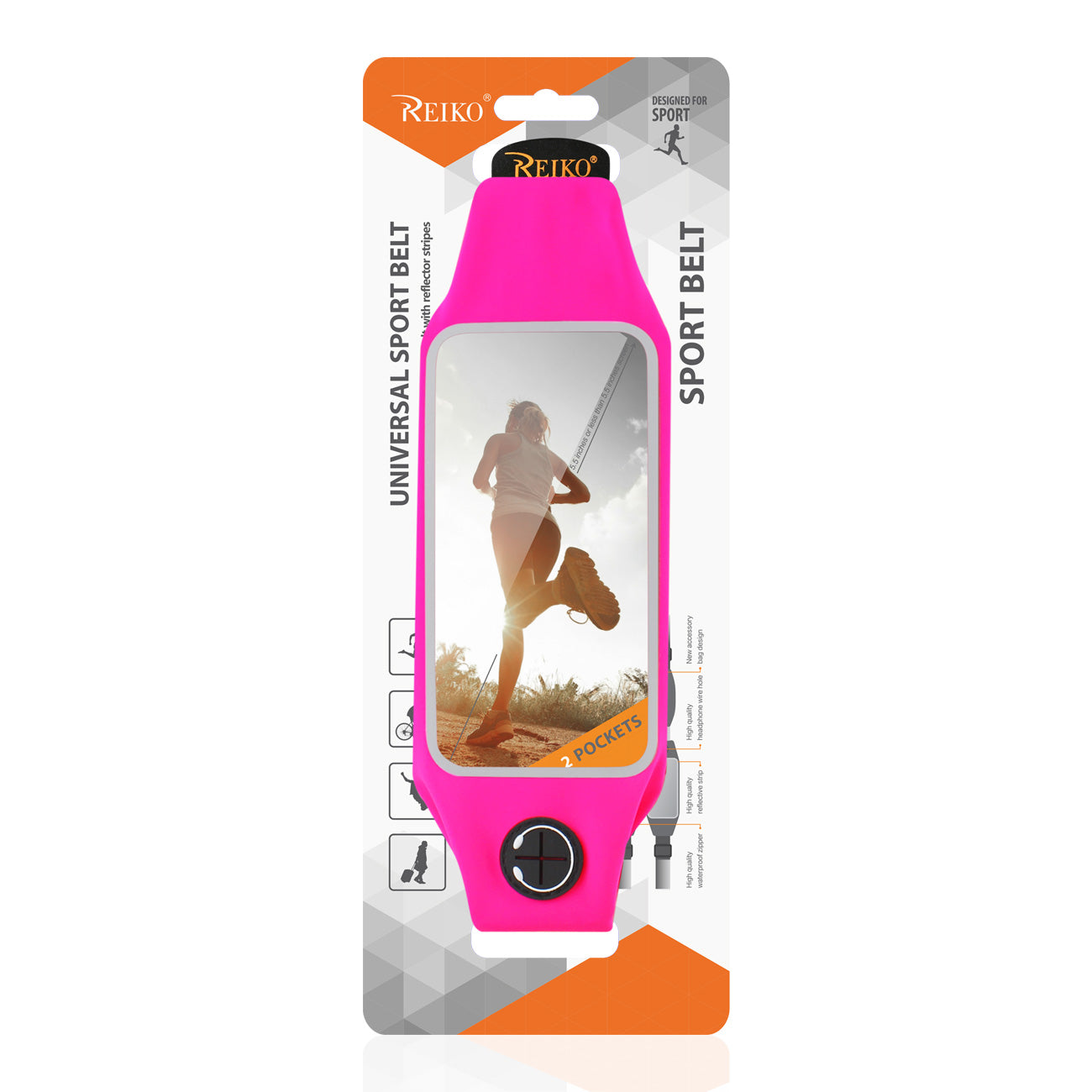 Reiko Running Sport Belt With Touch Screen 5.5X3X0.5 Inches Device With Two Pockets In Pink