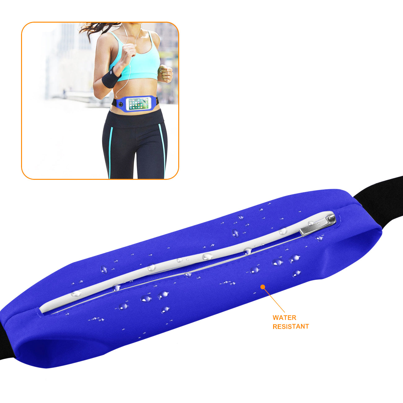 Reiko Running Sport Belt With Touch Screen 5X3X0.5 Inches Device With Two Pockets and LED In Blue