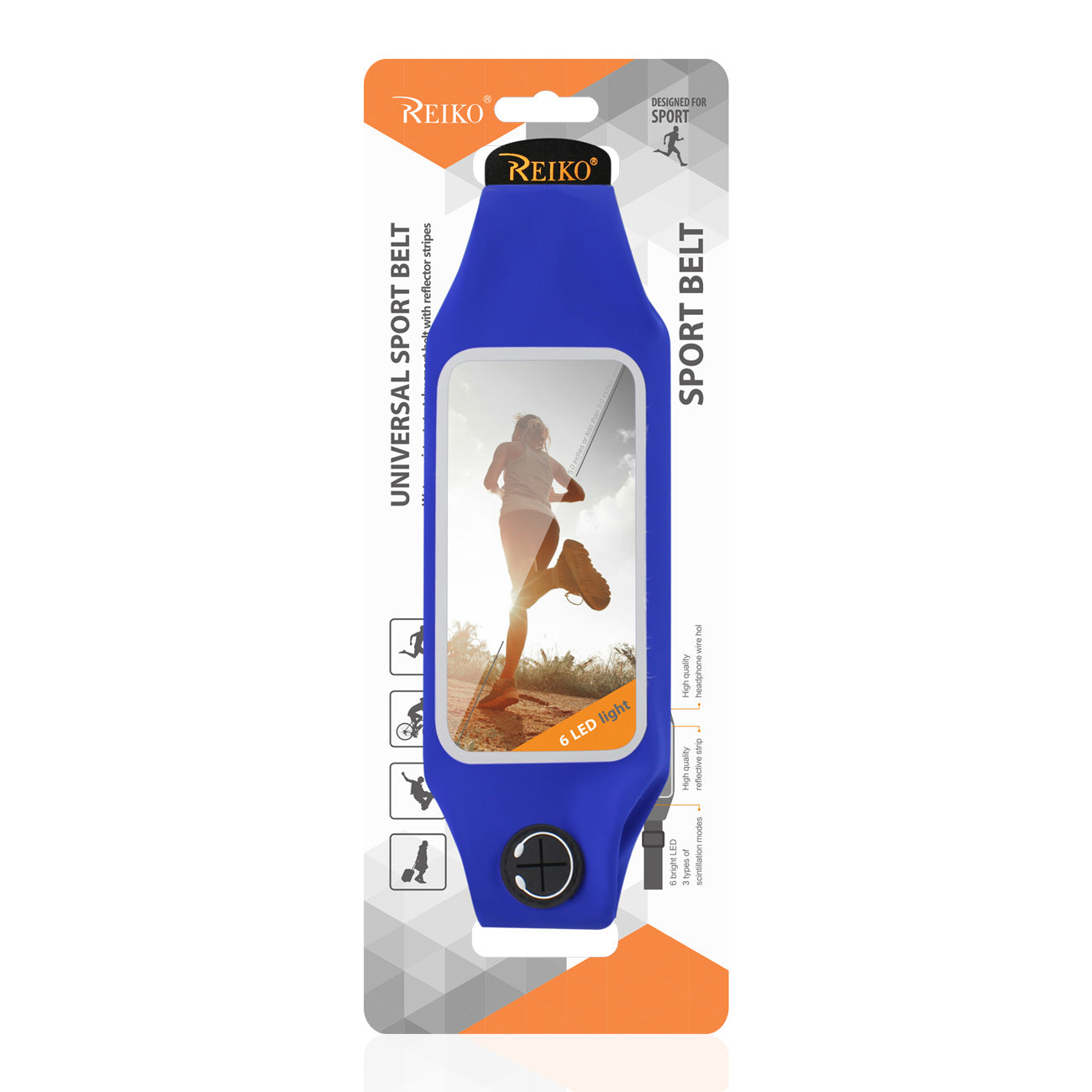 Reiko Running Sport Belt With Touch Screen 5X3X0.5 Inches Device With Two Pockets and LED In Blue