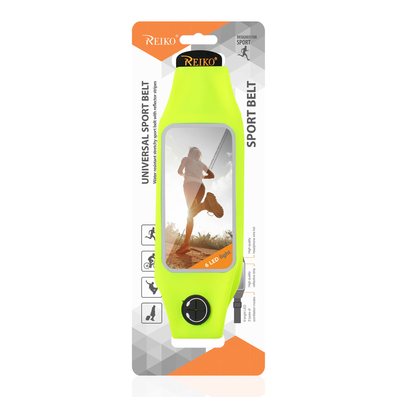 Reiko Running Sport Belt With Touch Screen 5X3X0.5 Inches Device With Two Pockets and LED In Green