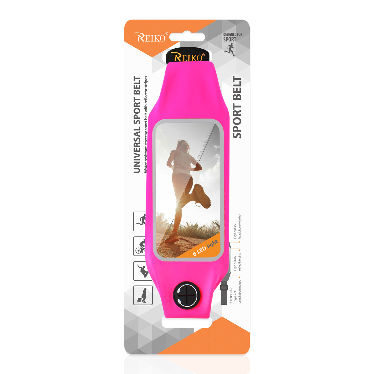 Reiko Running Sport Belt With Touch Screen 5X3X0.5 Inches Device With Two Pockets and LED In Pink