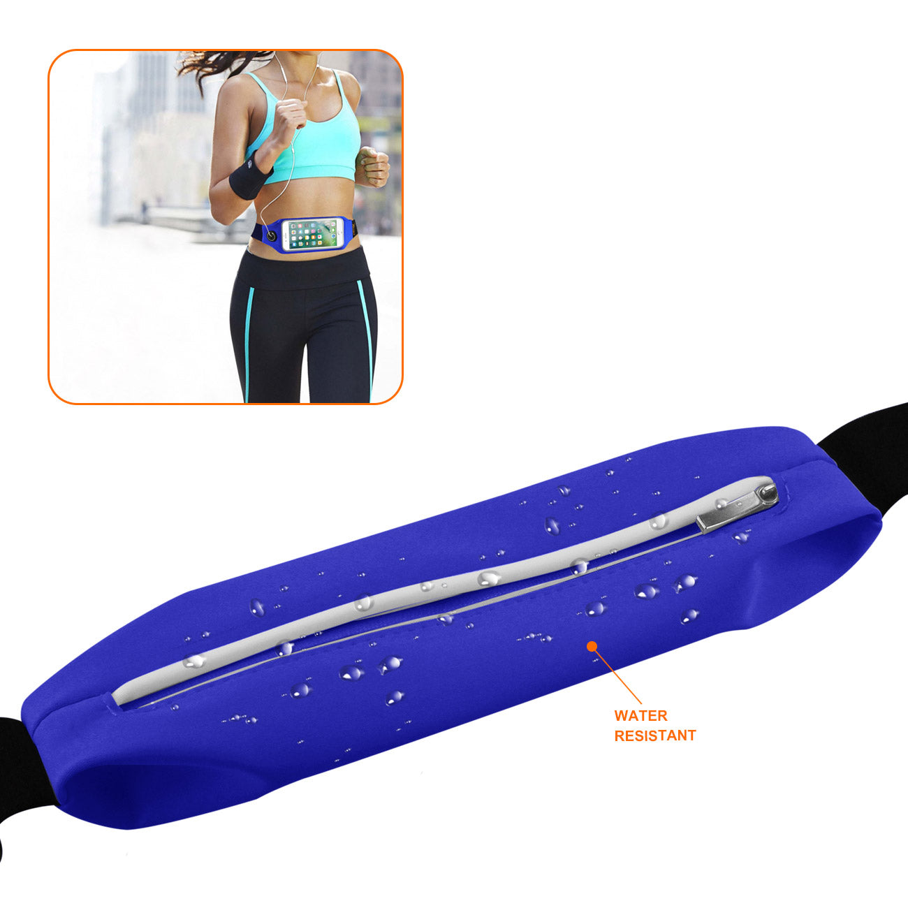 Reiko Running Sport Belt With Touch Screen 5.5X3X0.5 Inches Device With Two Pockets and LED In Blue