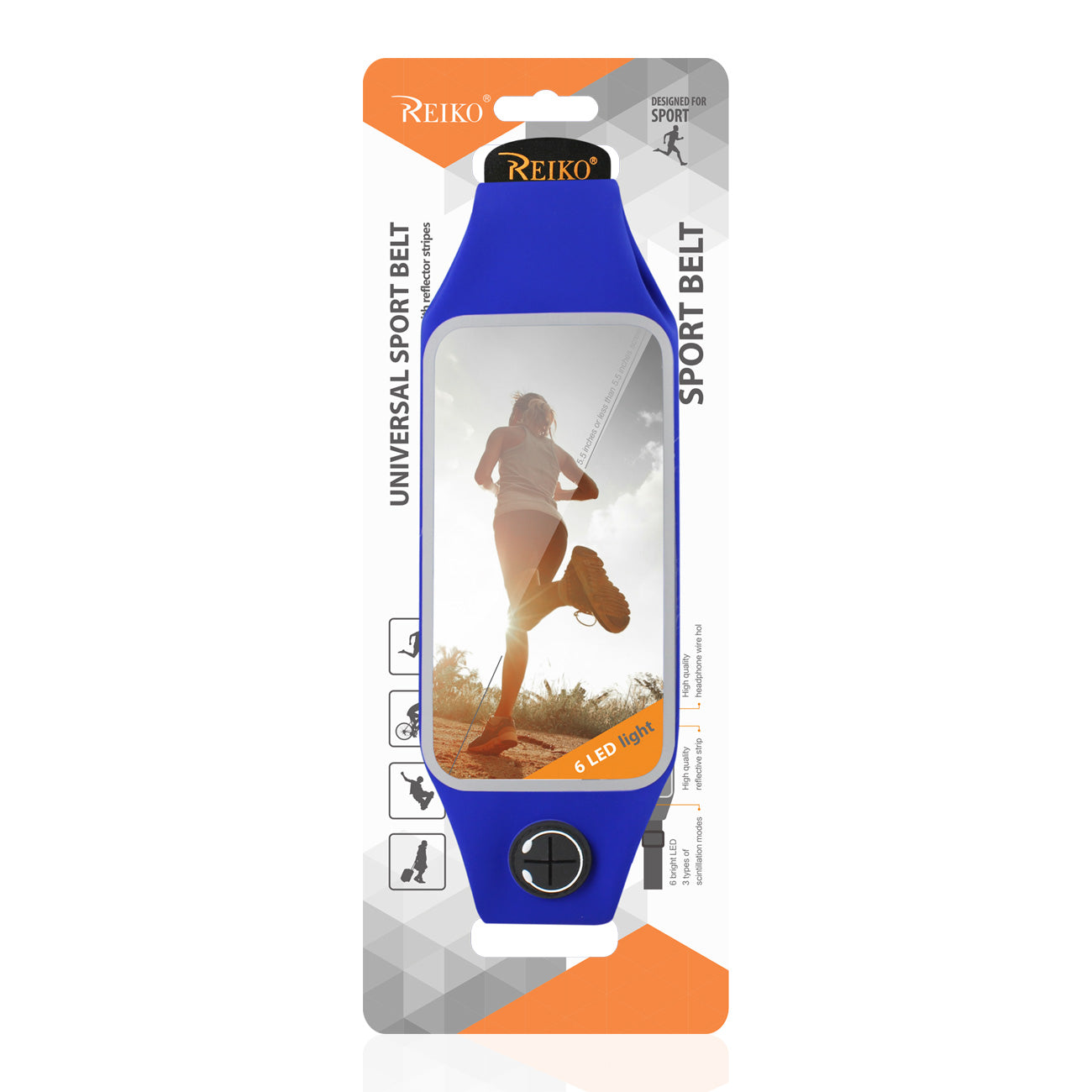 Reiko Running Sport Belt With Touch Screen 5.5X3X0.5 Inches Device With Two Pockets and LED In Blue