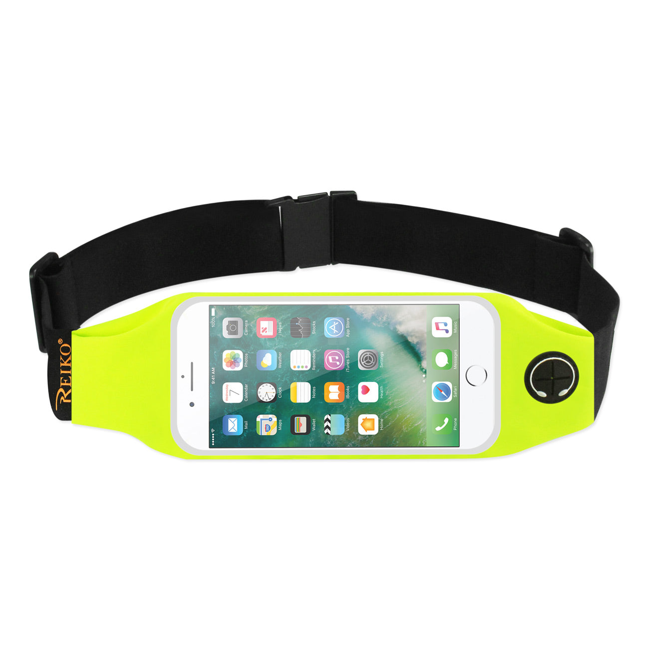 Reiko Running Sport Belt With Touch Screen 5.5X3X0.5 Inches Device With Two Pockets and LED In Green