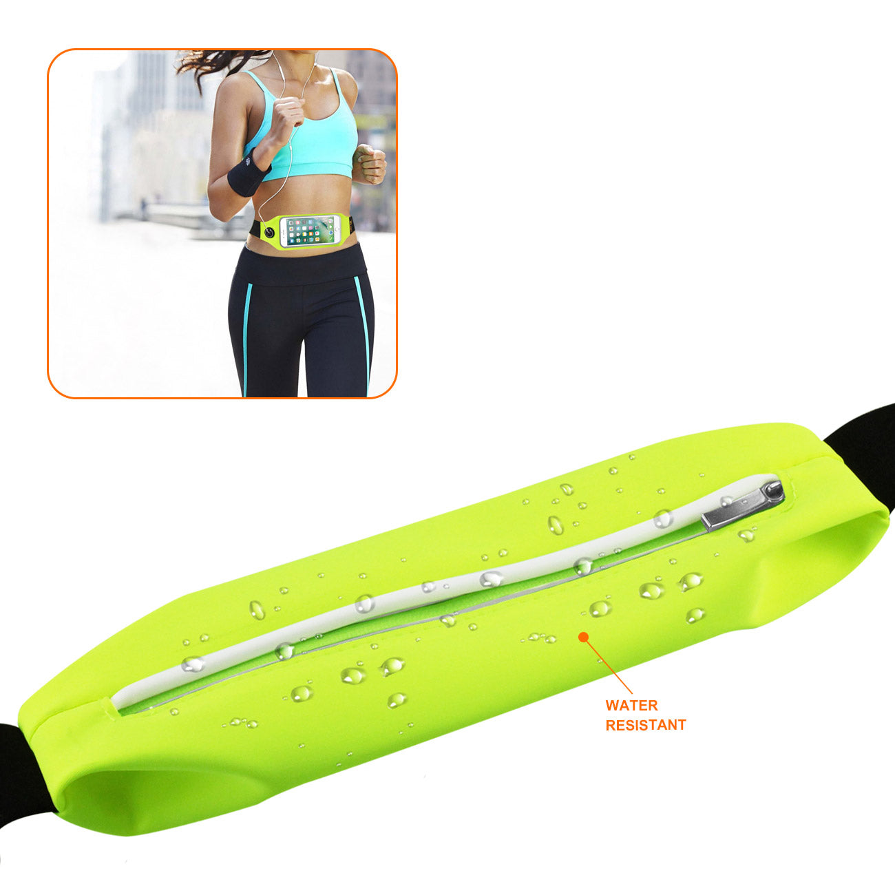 Reiko Running Sport Belt With Touch Screen 5.5X3X0.5 Inches Device With Two Pockets and LED In Green