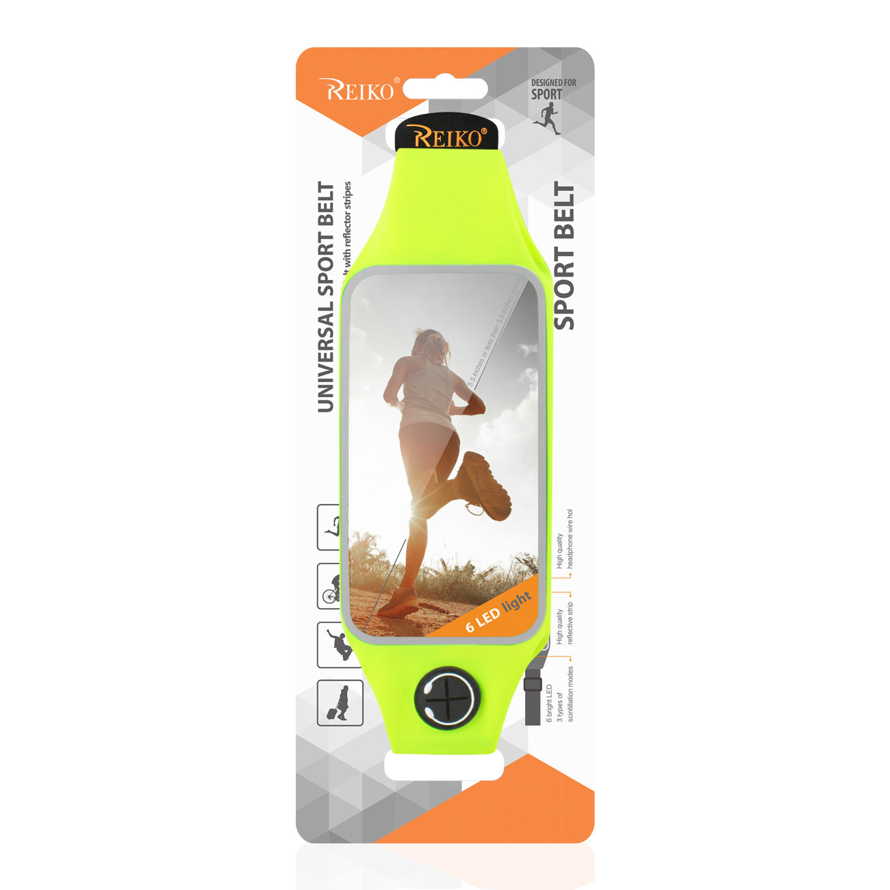 Reiko Running Sport Belt With Touch Screen 5.5X3X0.5 Inches Device With Two Pockets and LED In Green