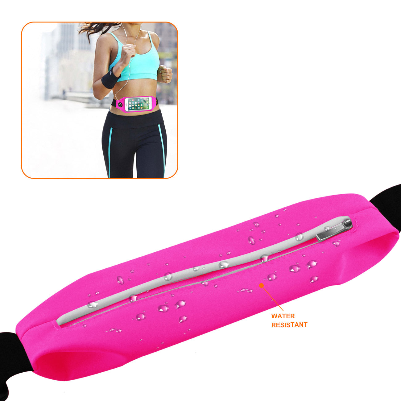 Reiko Running Sport Belt With Touch Screen 5.5X3X0.5 Inches Device With Two Pockets and LED In Pink