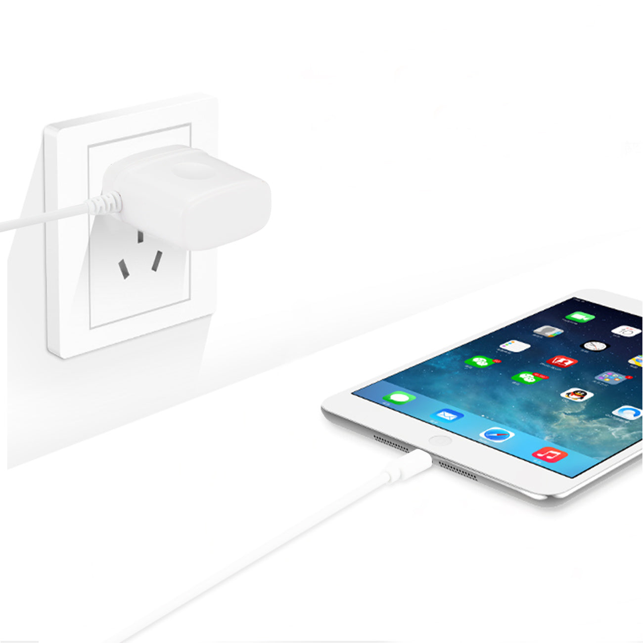 Travel Adapter Charger USB 8PIN With Built In Cable Portable White Color