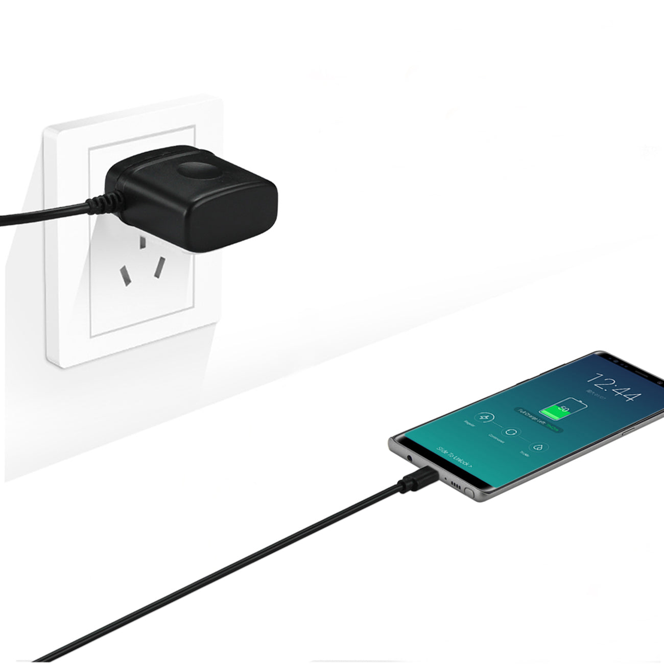 Travel Adapter Charge Type C With Built in Cable Reiko Portable Black Color