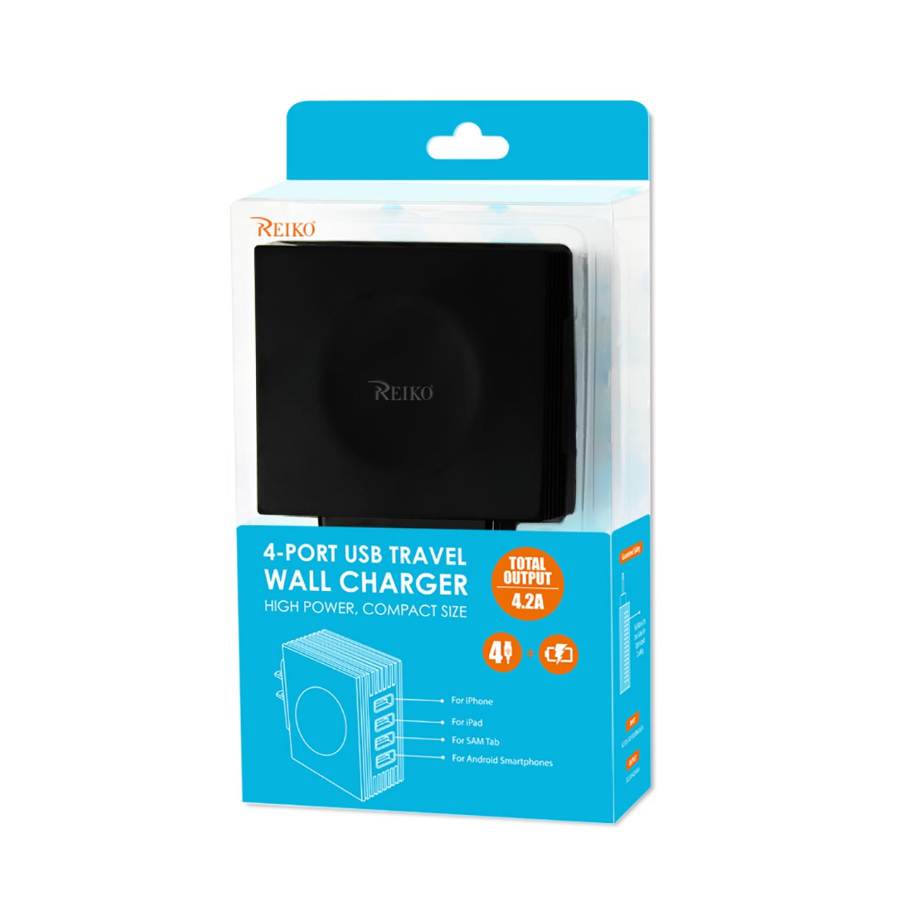 Charger Travel Station Portable Four Ports 4Amp Black Color