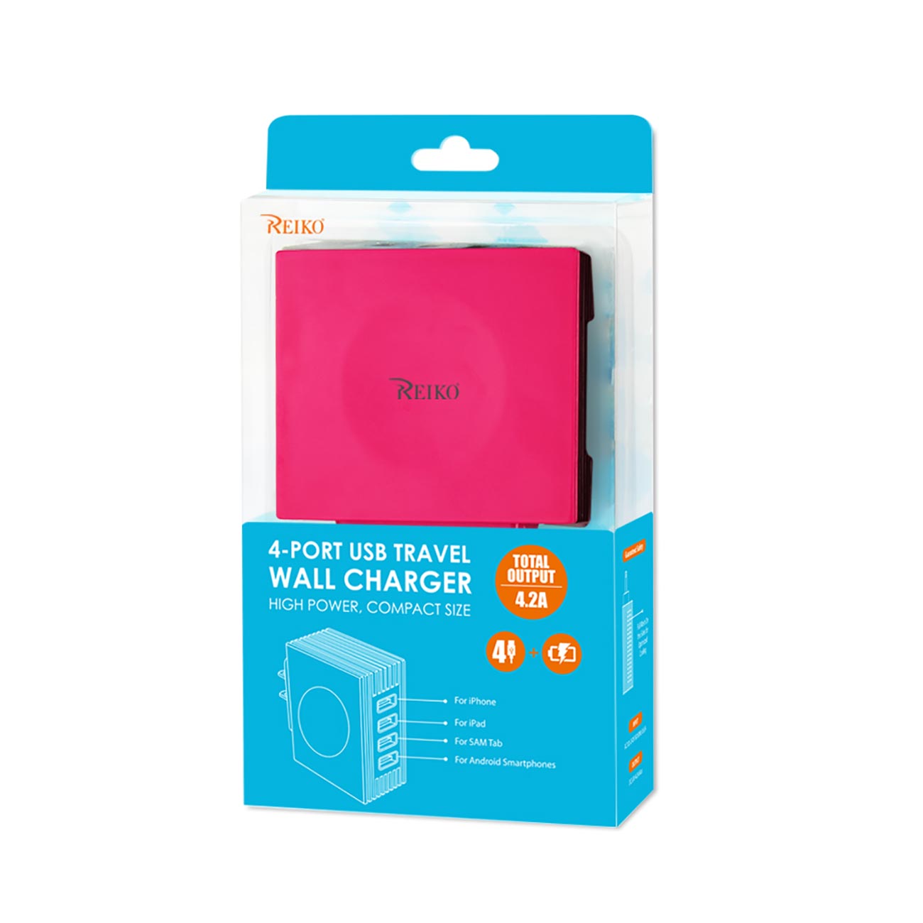 Charger Travel Station Portable Four Ports 4Amp Hot Pink Color
