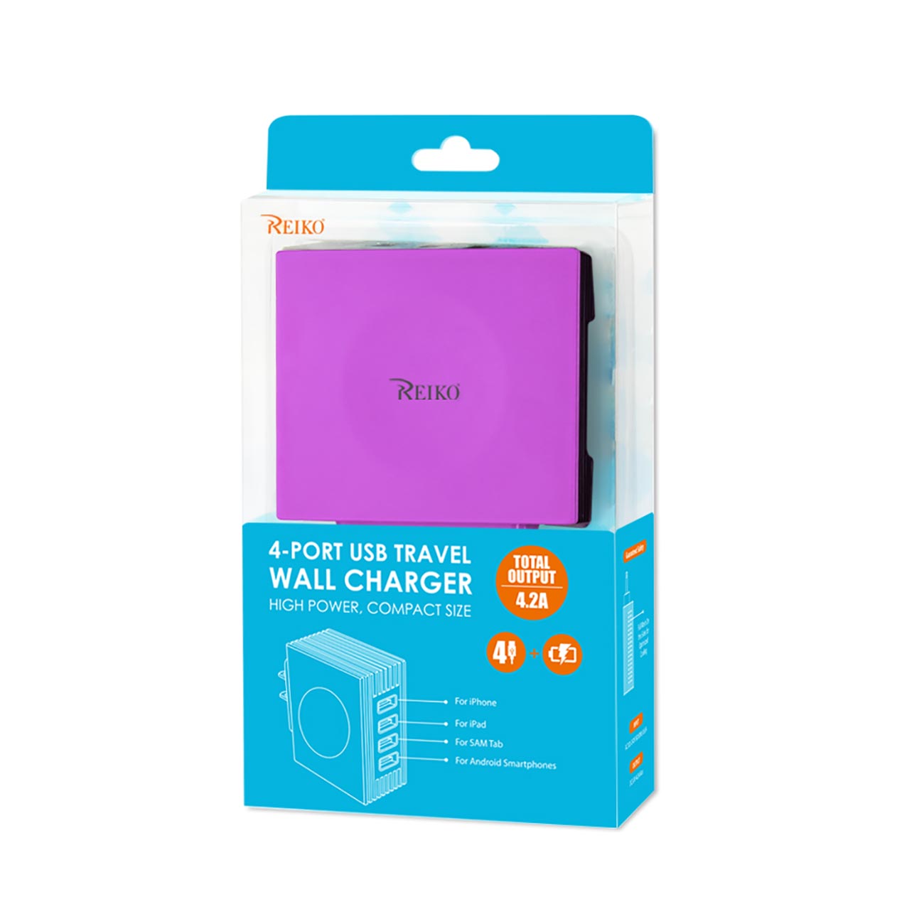 Charger Travel Station Portable Four Ports 4Amp Purple Color