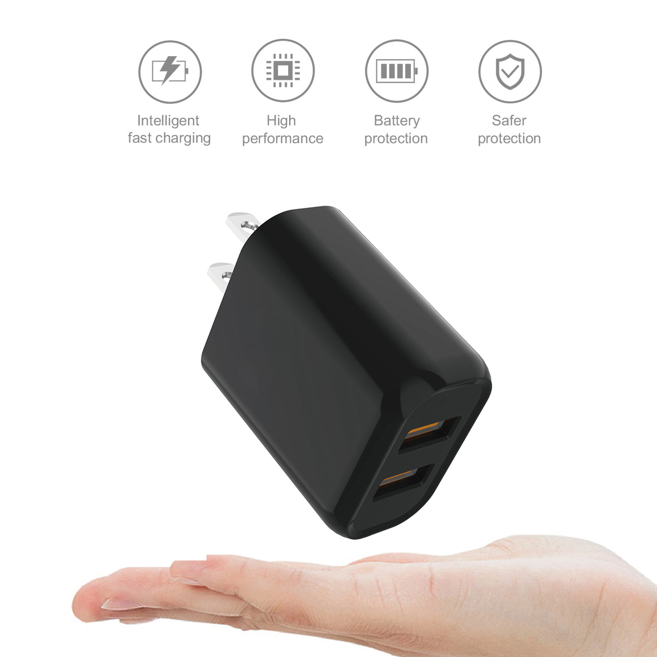 Travel Home Charger Micro With Built In Cable 5Ft Reiko Portable Black Color