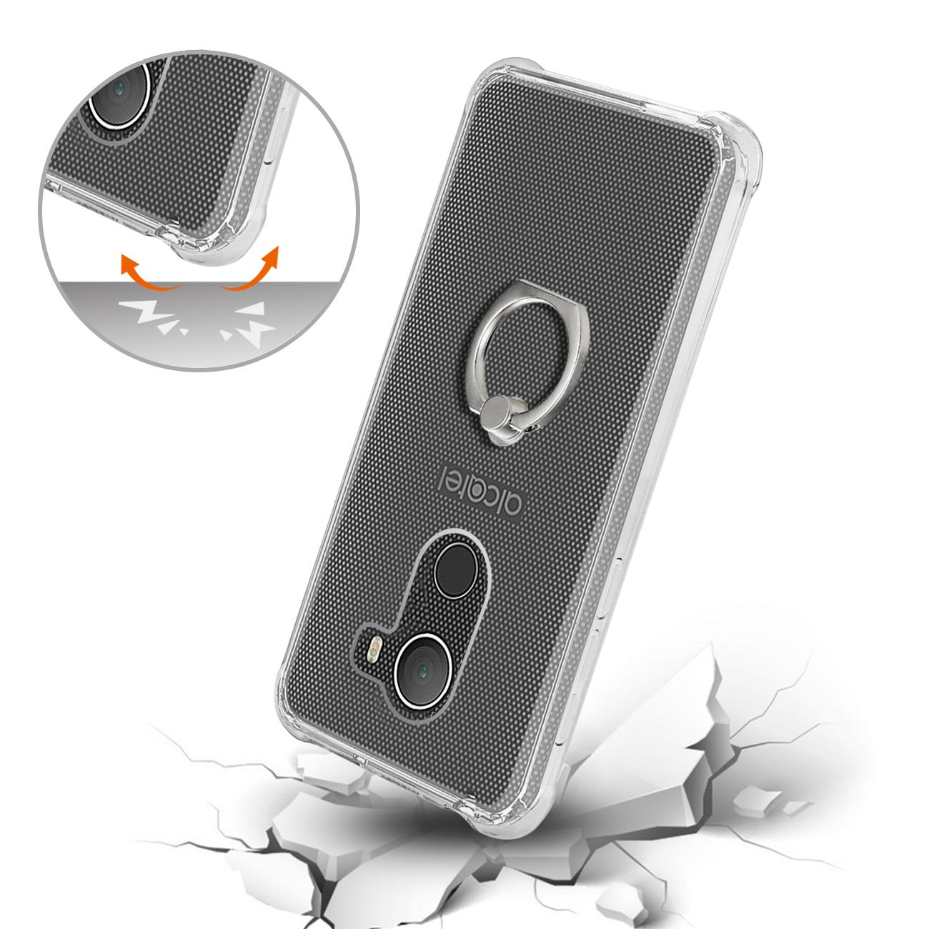 Alcatel Walters Transparent Air Cushion Protector Bumper Case With Ring Holder In Clear