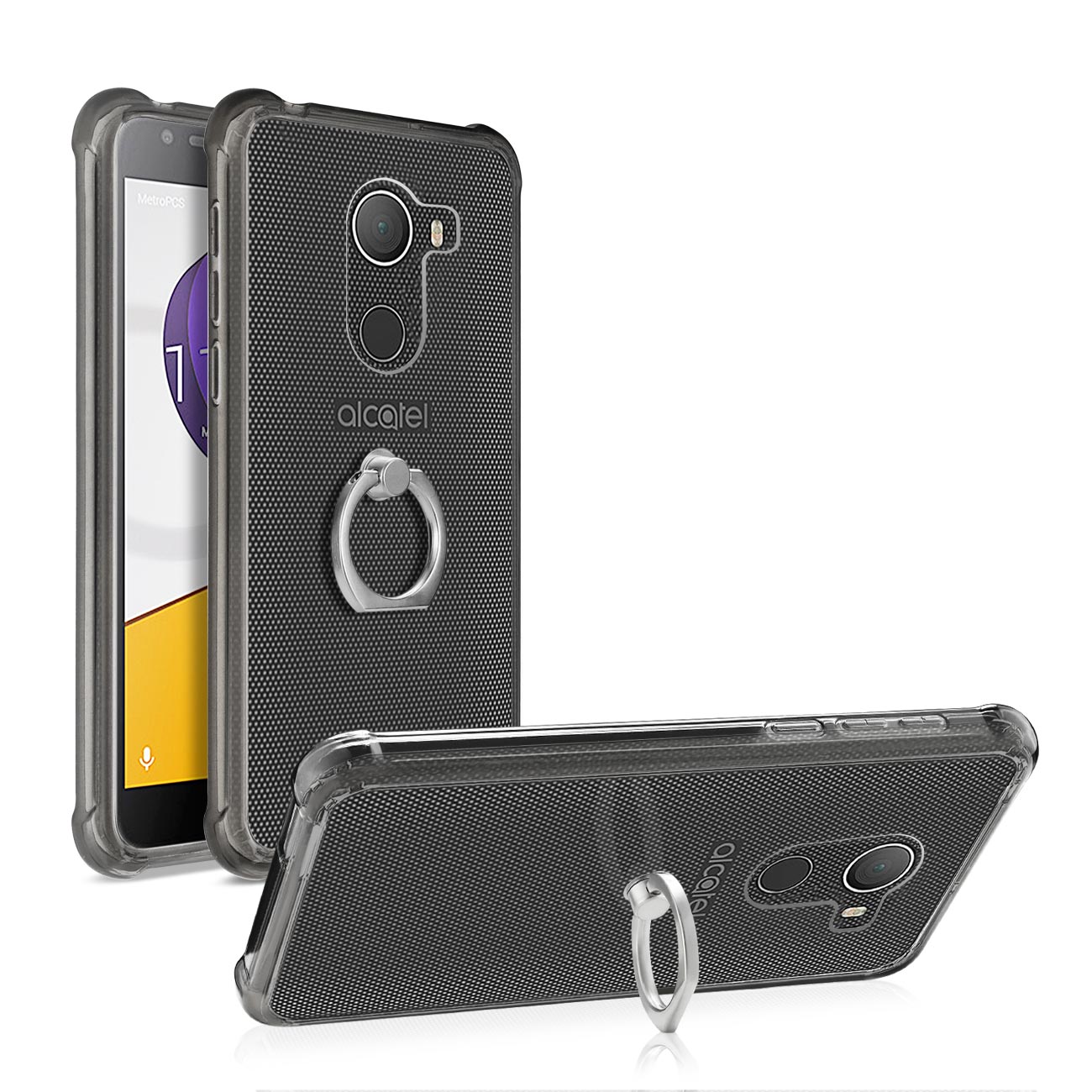 Alcatel Walters Transparent Air Cushion Protector Bumper Case With Ring Holder In Clear Black