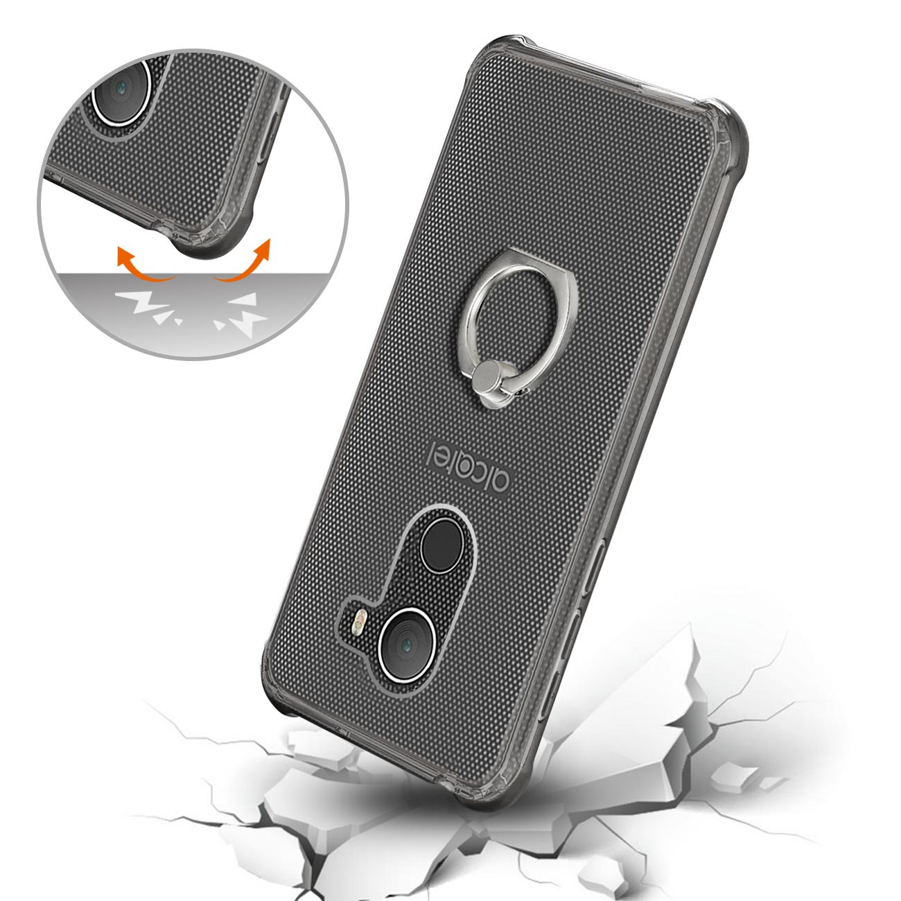 Alcatel Walters Transparent Air Cushion Protector Bumper Case With Ring Holder In Clear Black