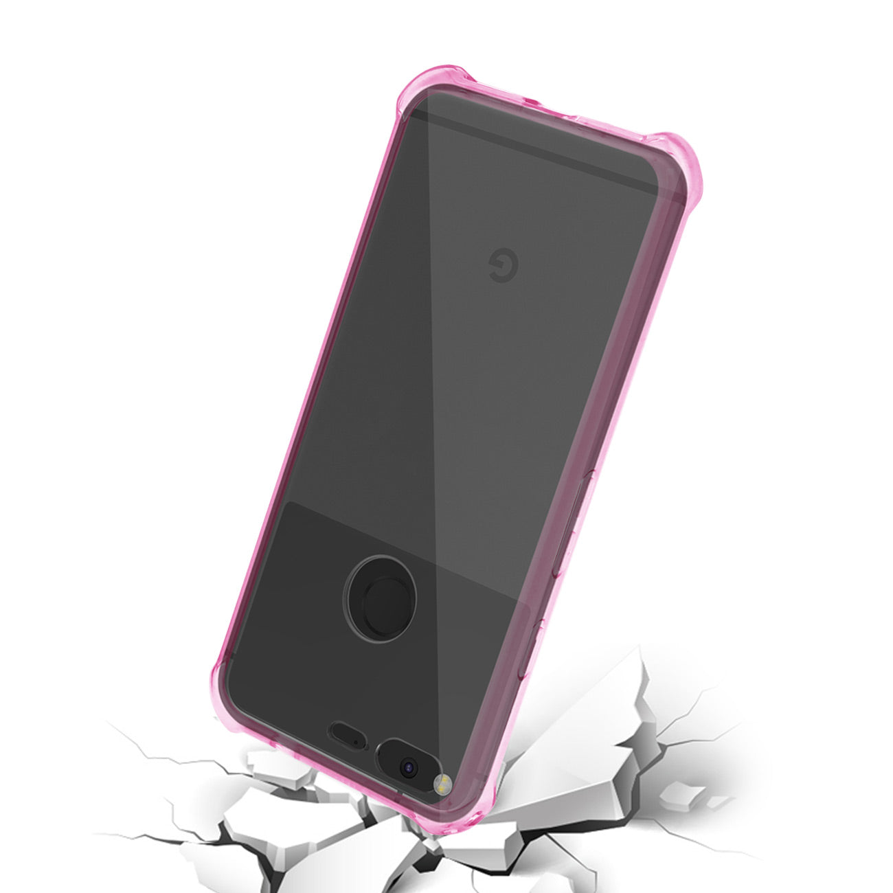 Google Pixel Clear Bumper Case With Air Cushion Protection In Clear Hot Pink