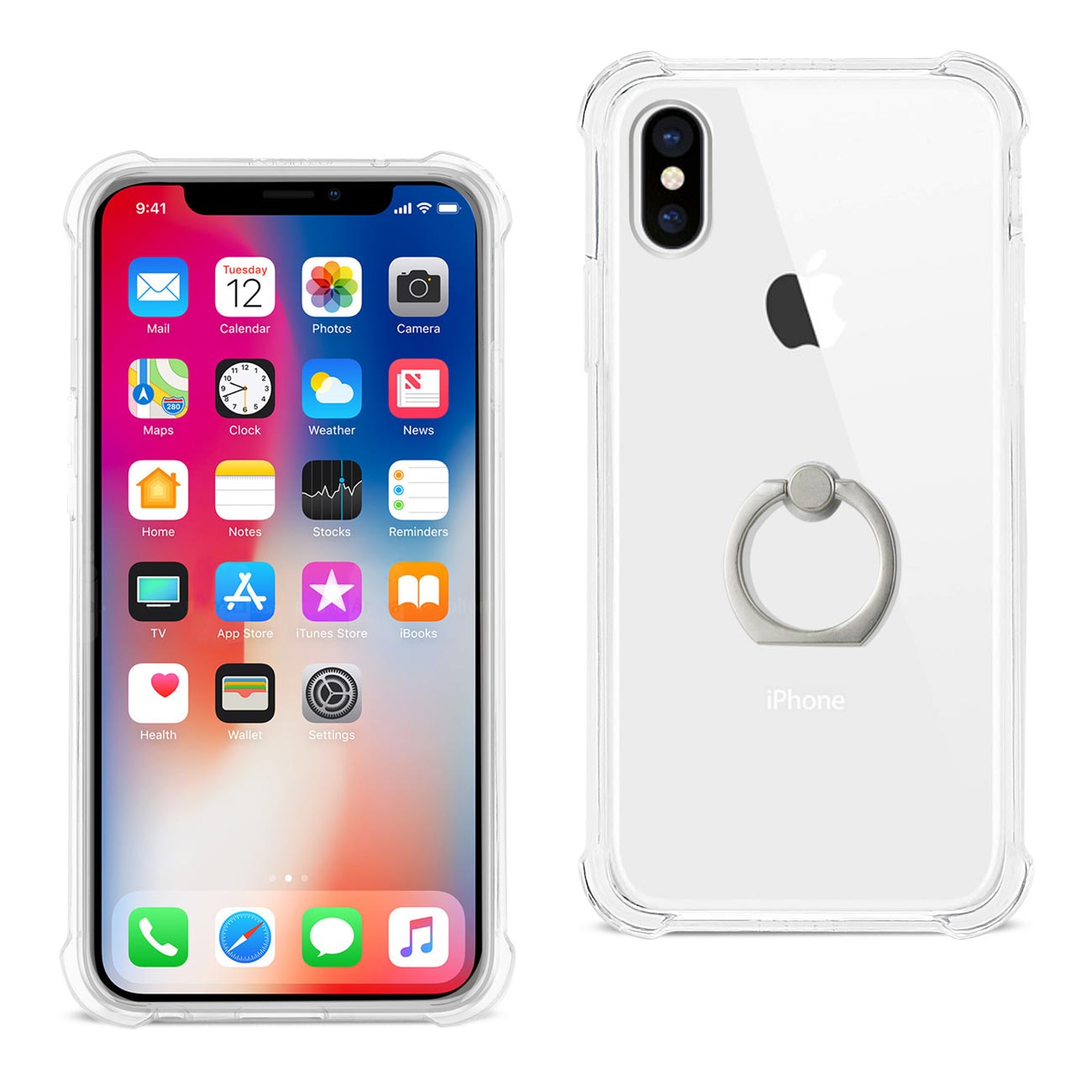 iPhone X/iPhone XS Transparent Air Cushion Protector Bumper Case With Ring Holder In Clear