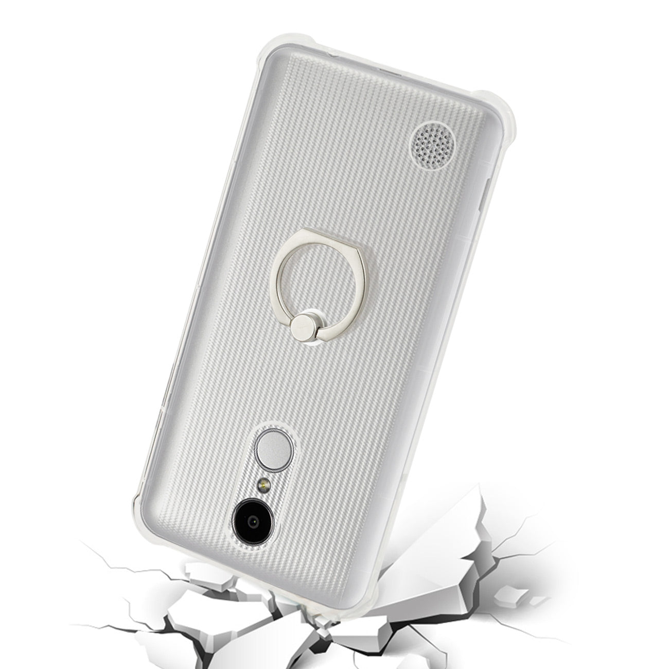 LG Aristo/ Fortune/ Phoenix 3 Air Cushion Protector Bumper Case With Ring Holder In Clear