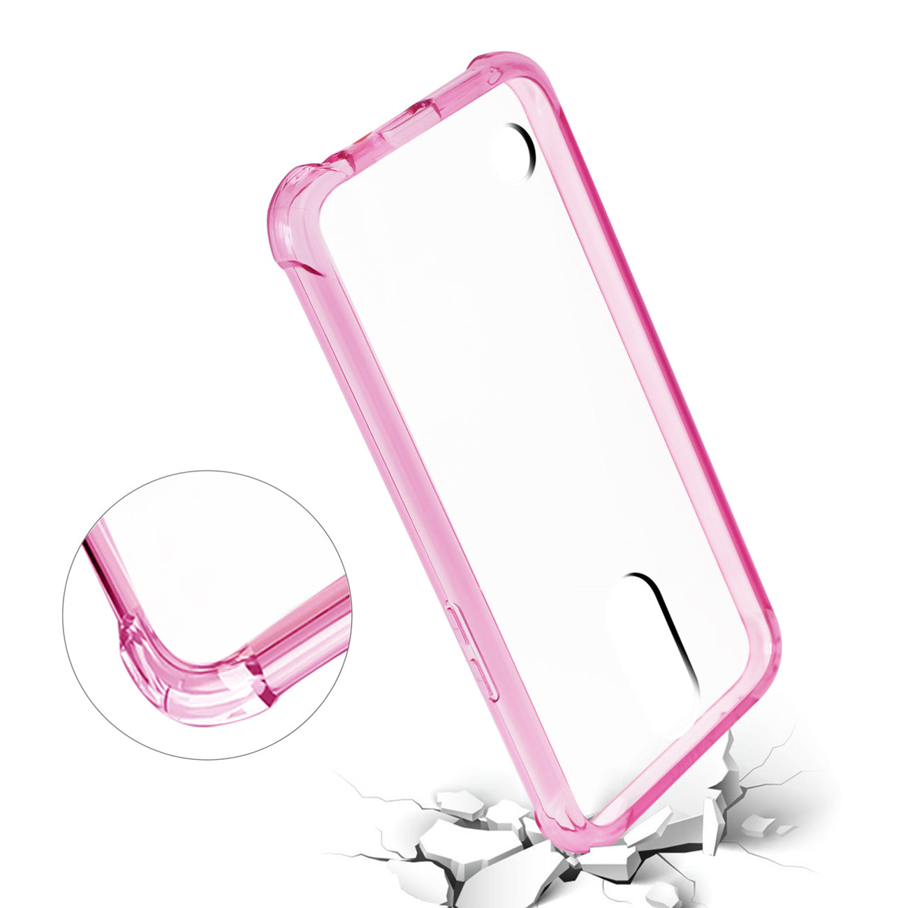 Case Bumper Clear Air Cushion Protection LG Fortune/ Phoenix 3/ Aristo Clear Hot Pink Color