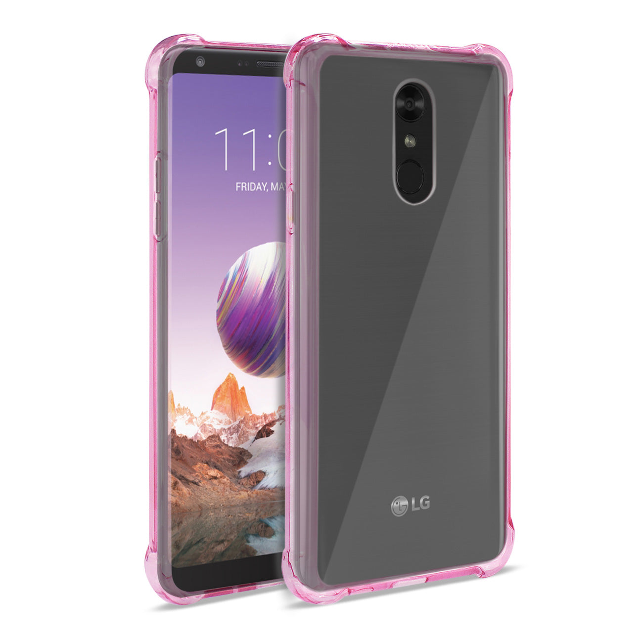 LG Stylo 4 Clear Bumper Case With Air Cushion Protection In Clear Hot Pink