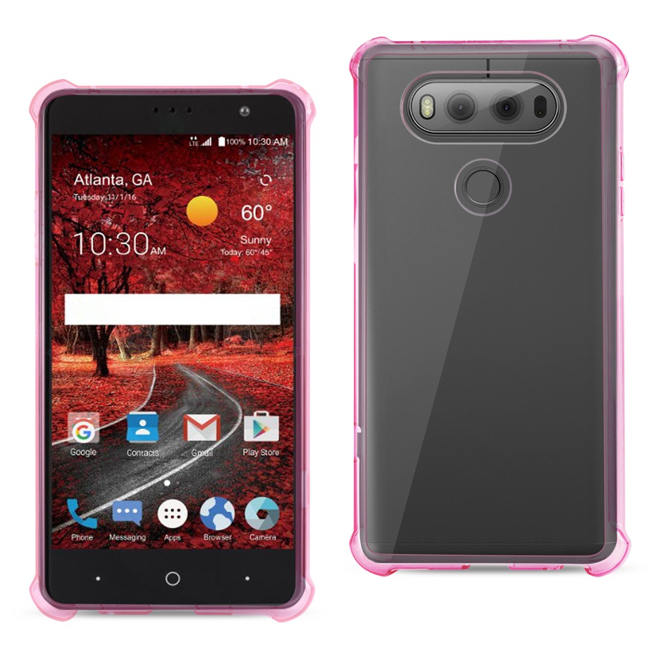 LG V20 5.7 Inches Clear Bumper Case With Air Cushion Protection In Clear Hot Pink