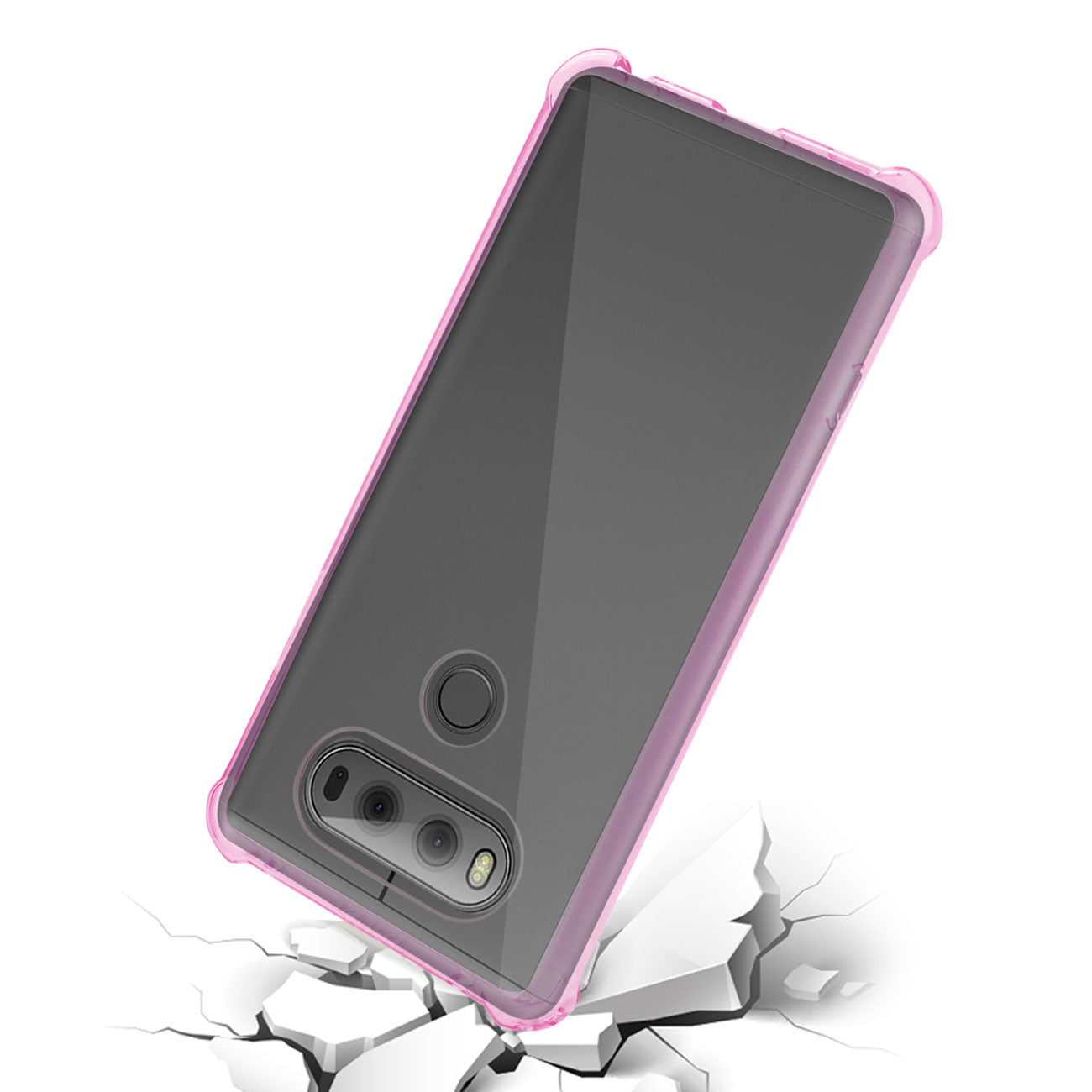 LG V20 5.7 Inches Clear Bumper Case With Air Cushion Protection In Clear Hot Pink