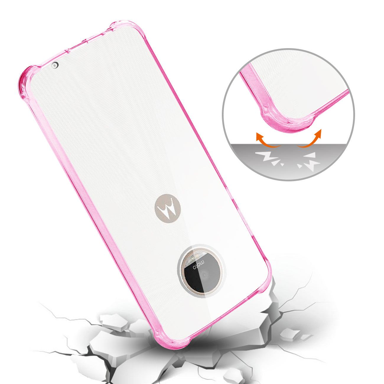 Case Bumper With Air Cushion Protection Moto Albus Clear Hot Pink Color