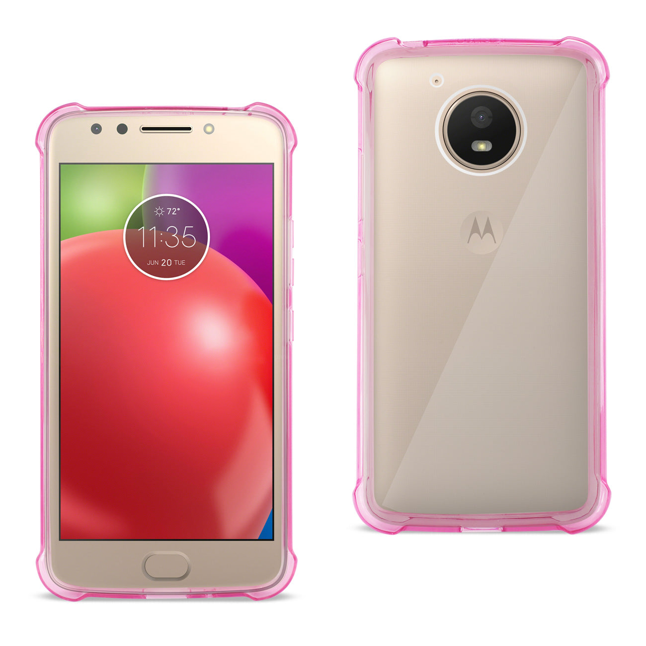 Case Bumper Air Cushion Protection Motorola Moto E4 Active Clear Hot Pink Color