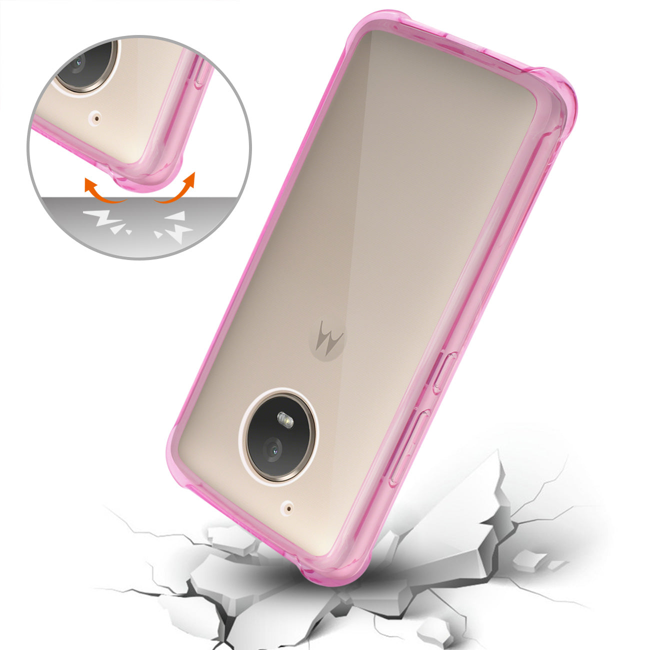 Case Bumper Air Cushion Protection Motorola Moto E4 Active Clear Hot Pink Color