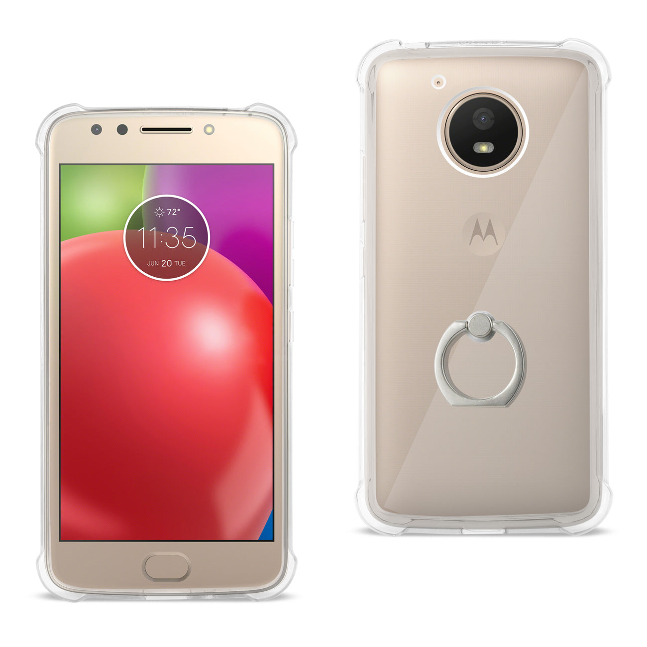 Case Bumper With Air Cushion Protection Ring Holder Motorola Moto E4 Active Clear