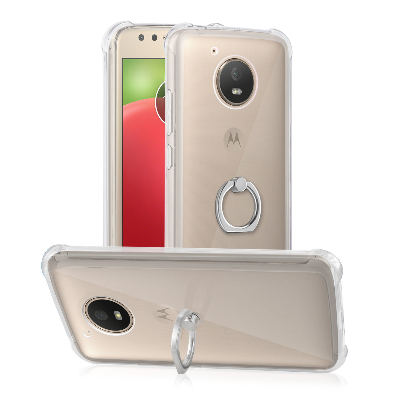 Case Bumper With Air Cushion Protection Ring Holder Motorola Moto E4 Active Clear