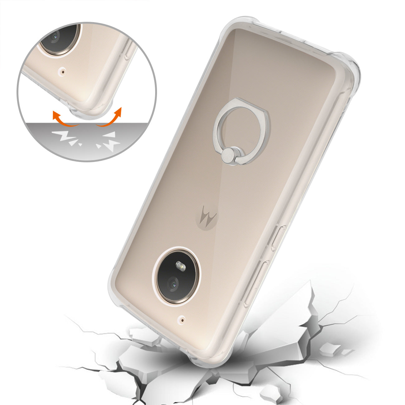 Case Bumper With Air Cushion Protection Ring Holder Motorola Moto E4 Active Clear