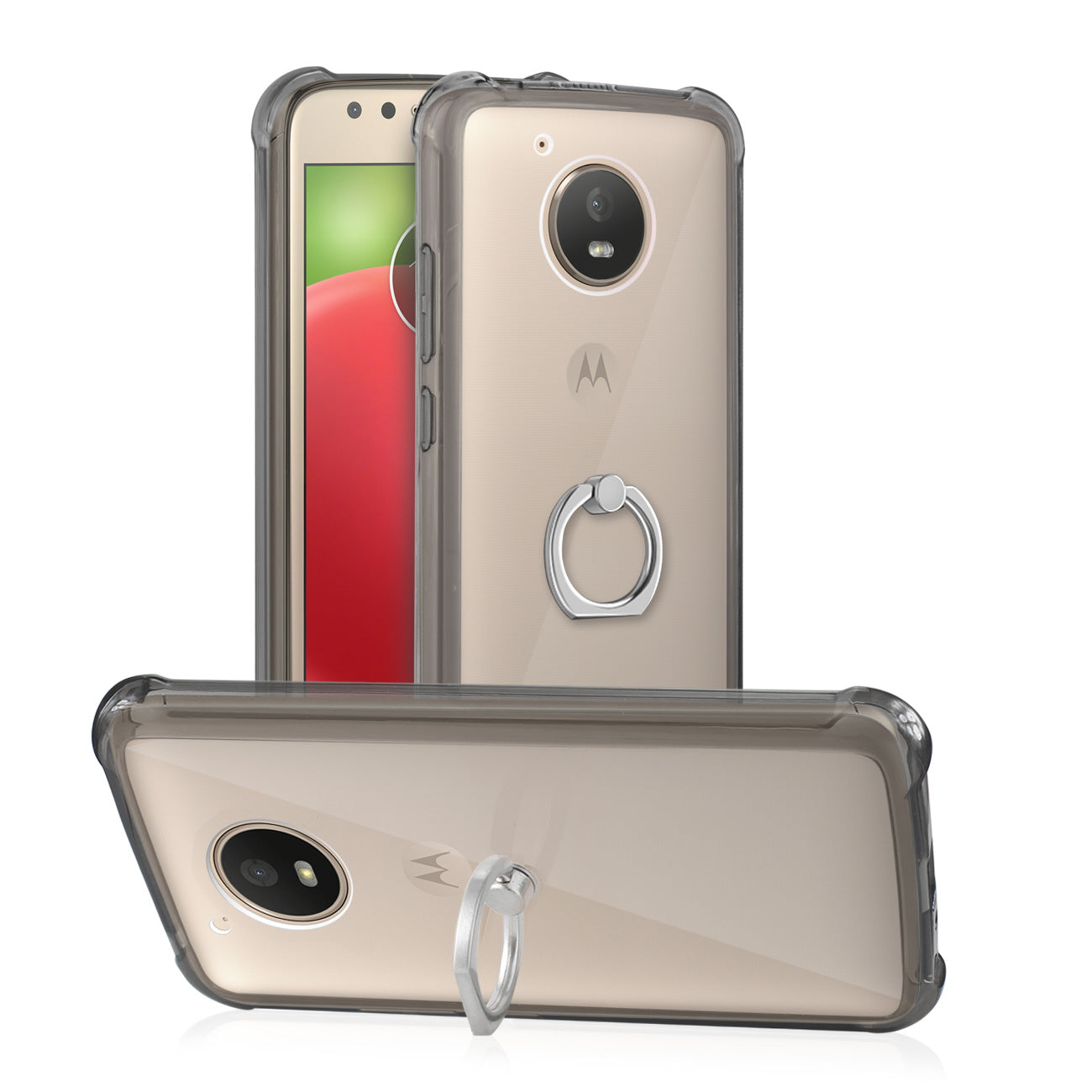 Case Bumper Air Cushion Protection Ring Holder Motorola Moto E4 Active Clear Black Color