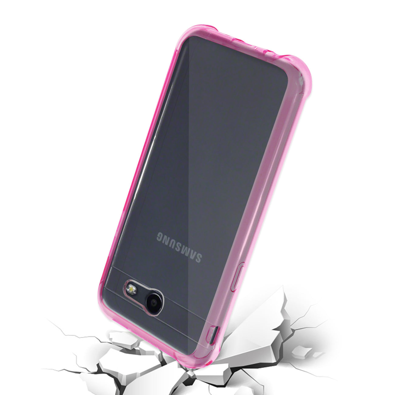 Case Bumper Air Cushion Shock Absorption Samsung Galaxy J3 Emerge Clear Hot Pink Color