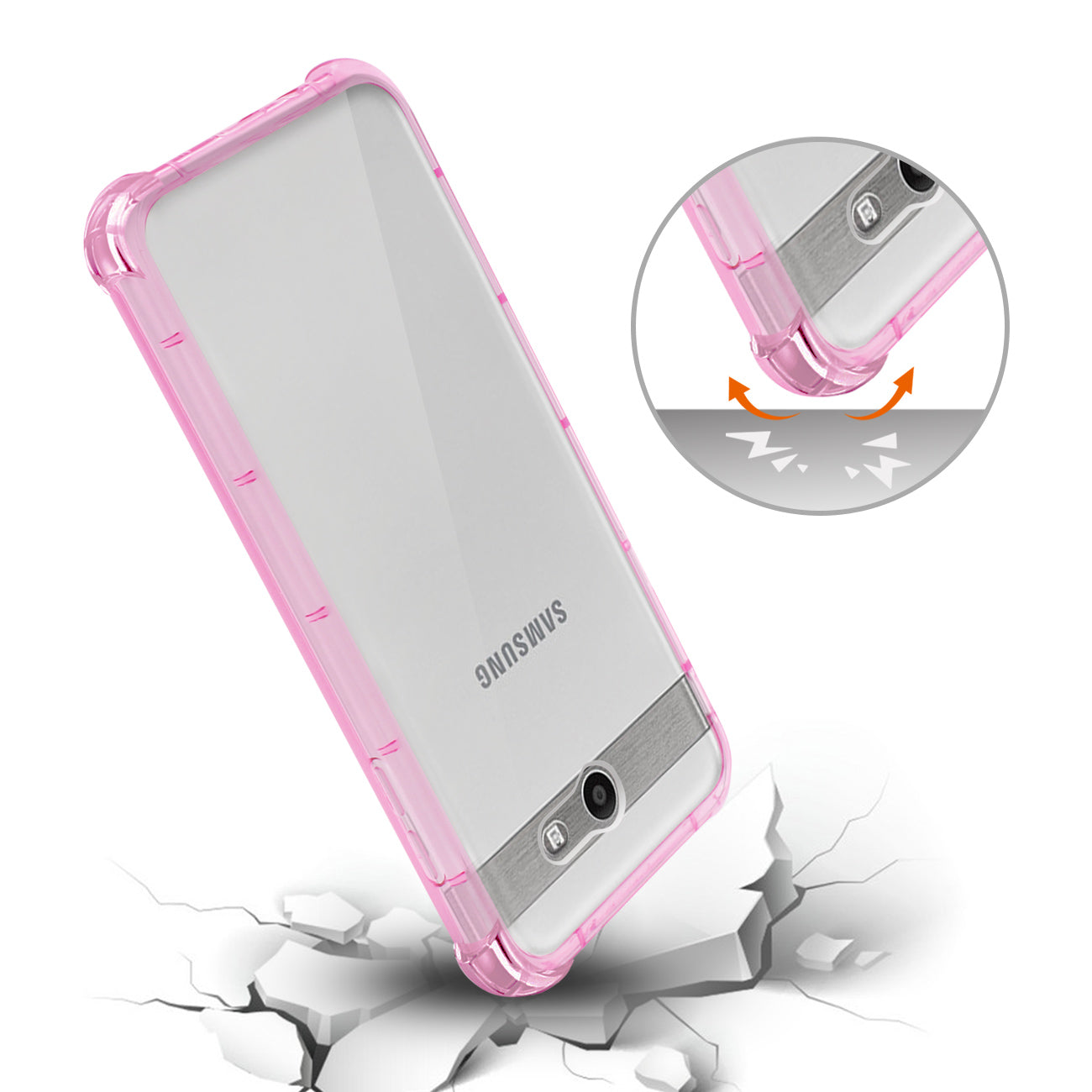 Case Bumper Air Cushion Protection Samsung Galaxy J7 V (2017) Clear Hot Pink Color